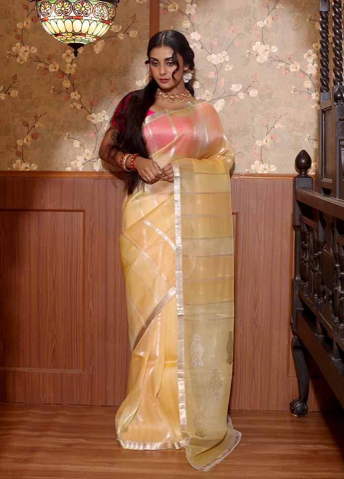 Yellow Pure Kora Silk Saree With Blouse Piece - Indian Silk House Agencies