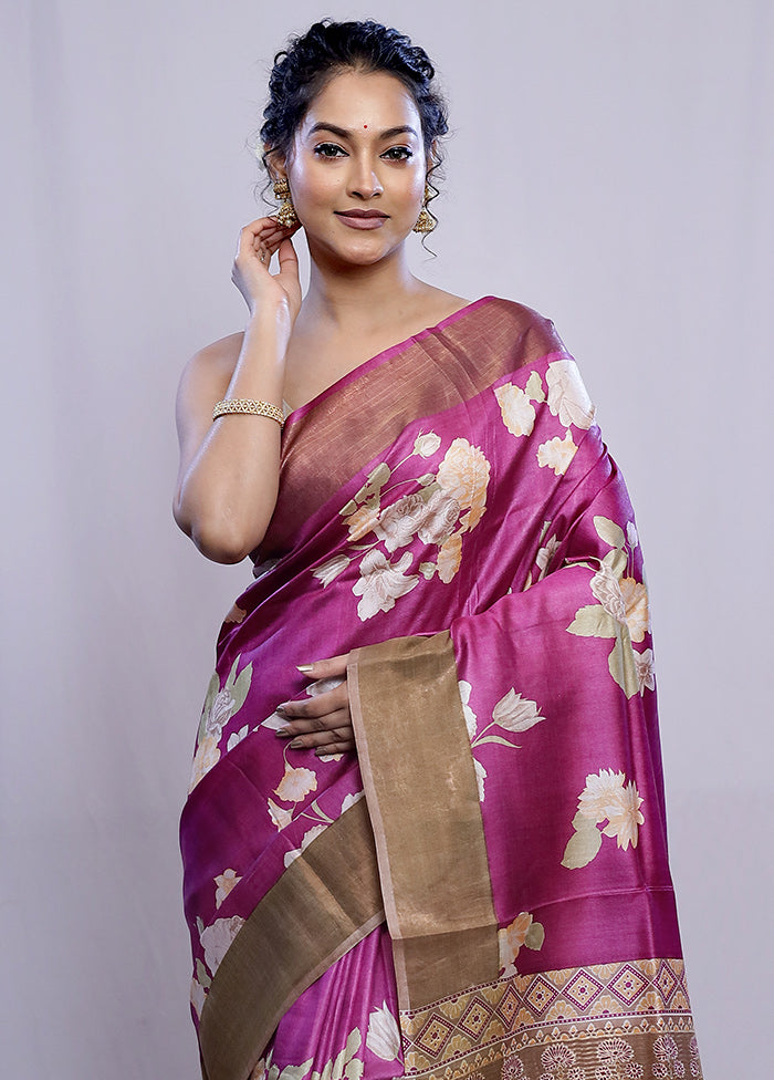Purple Tussar Silk Saree With Blouse Piece - Indian Silk House Agencies