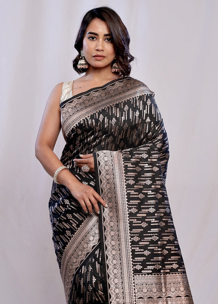Black Uppada Silk Saree With Blouse Piece - Indian Silk House Agencies