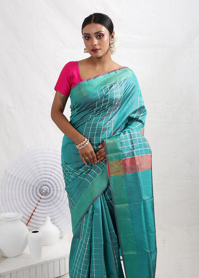 Green Pure Kalakhetra Silk Saree With Blouse Piece - Indian Silk House Agencies
