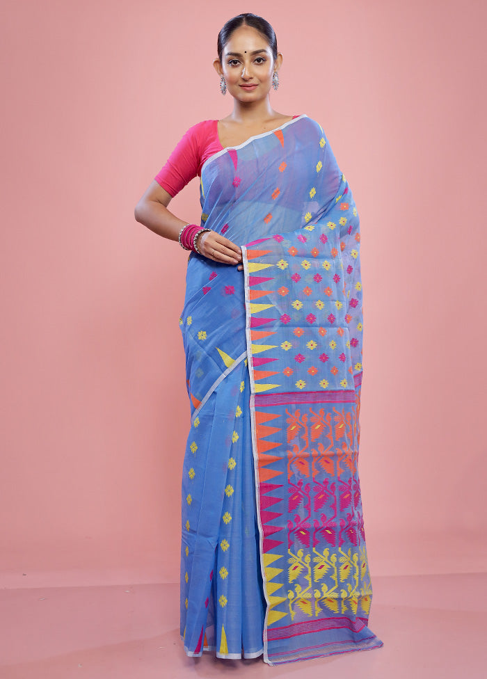 Blue Tant Cotton Saree Without Blouse Piece - Indian Silk House Agencies