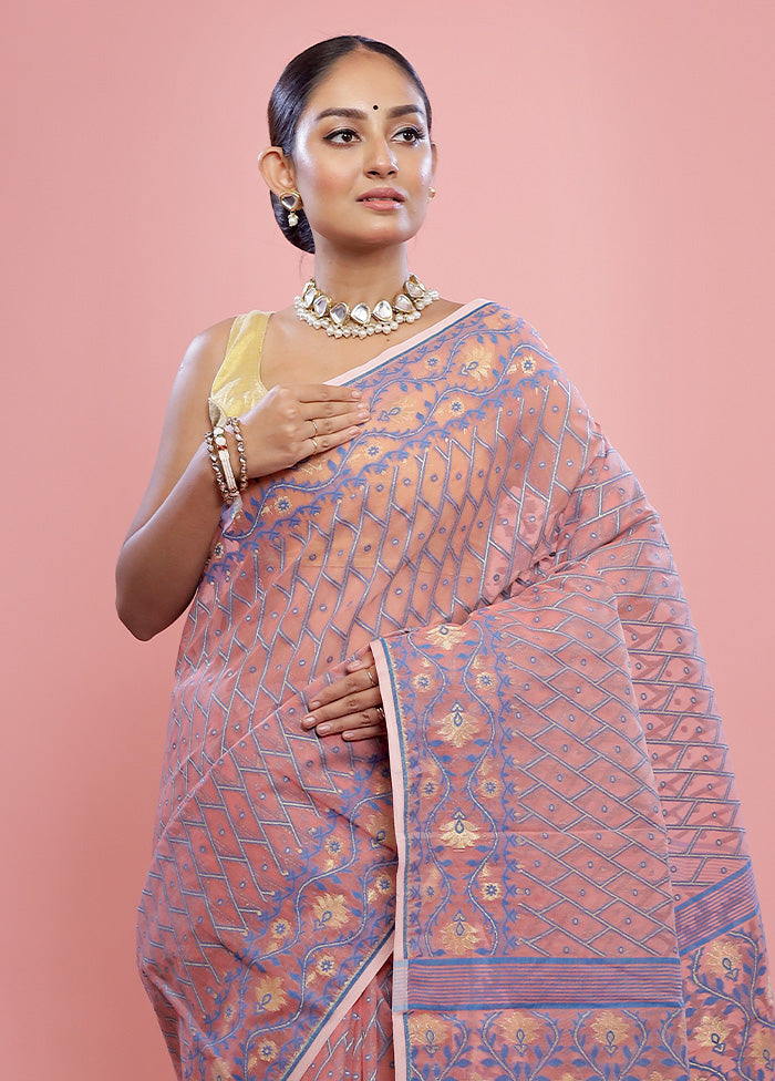 Peach Tant Cotton Saree Without Blouse Piece - Indian Silk House Agencies