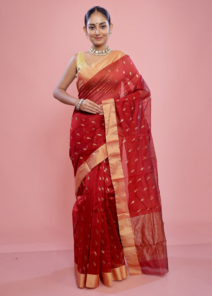Maroon Chanderi Pure Cotton Saree With Blouse Piece - Indian Silk House Agencies
