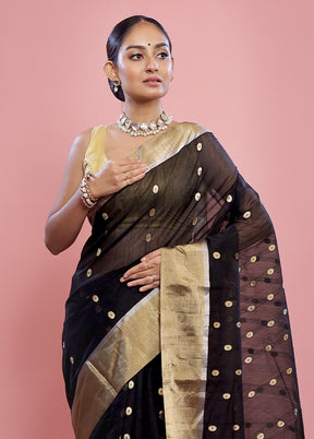 Black Chanderi Pure Cotton Saree With Blouse Piece - Indian Silk House Agencies