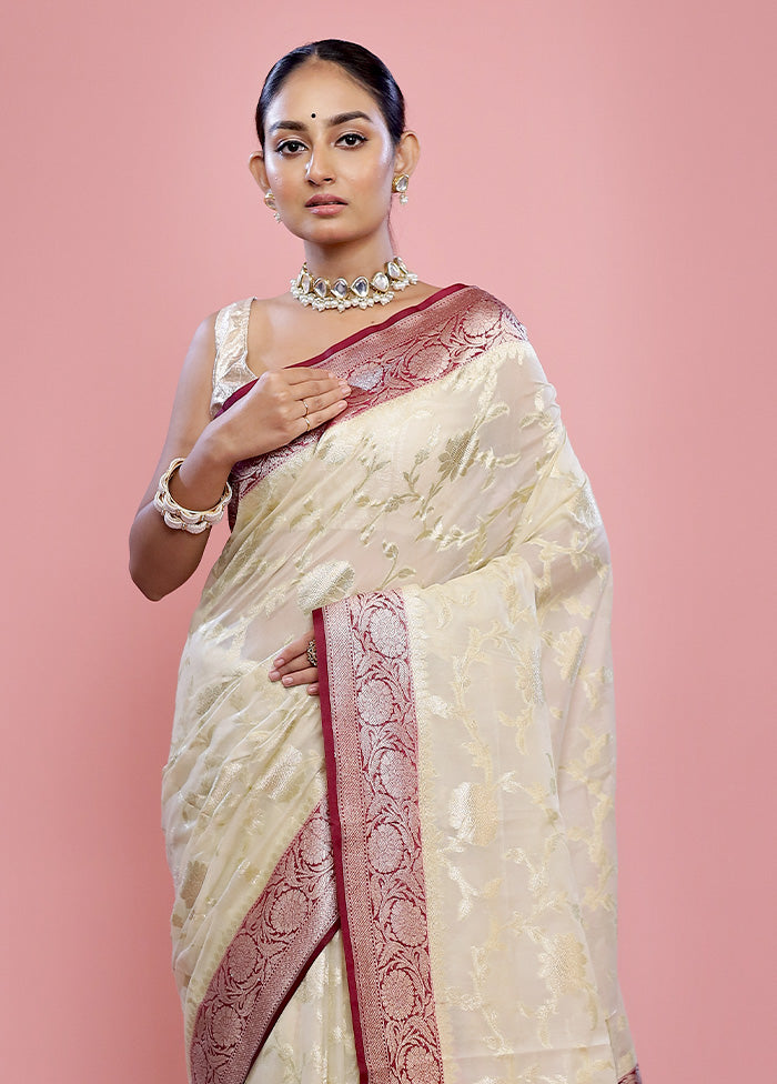Cream Georgette Saree With Blouse Piece - Indian Silk House Agencies