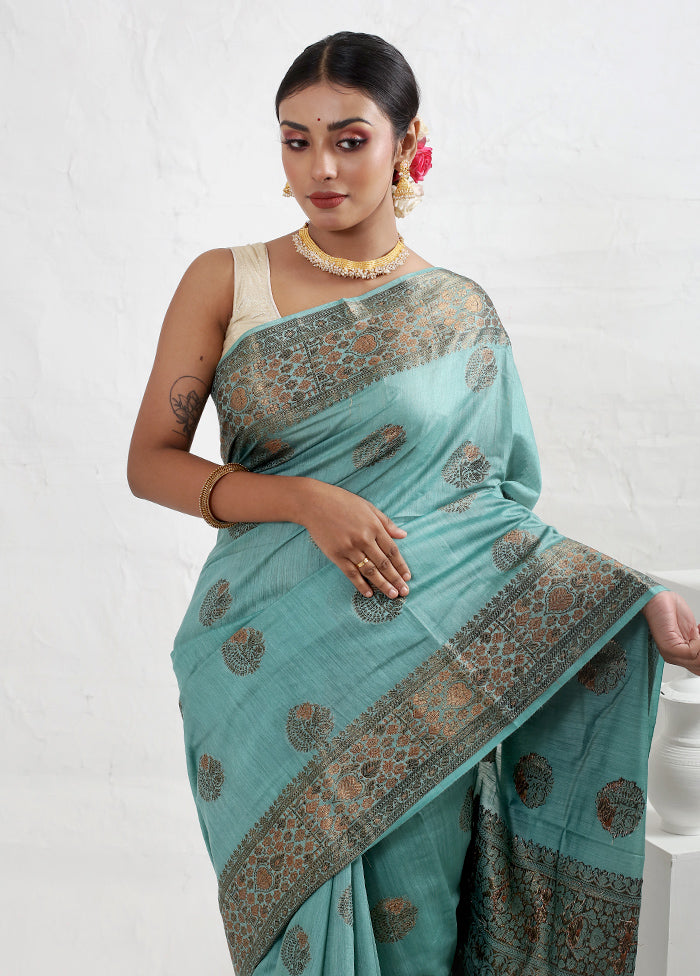 Green Dupion Pure Silk Saree With Blouse Piece - Indian Silk House Agencies