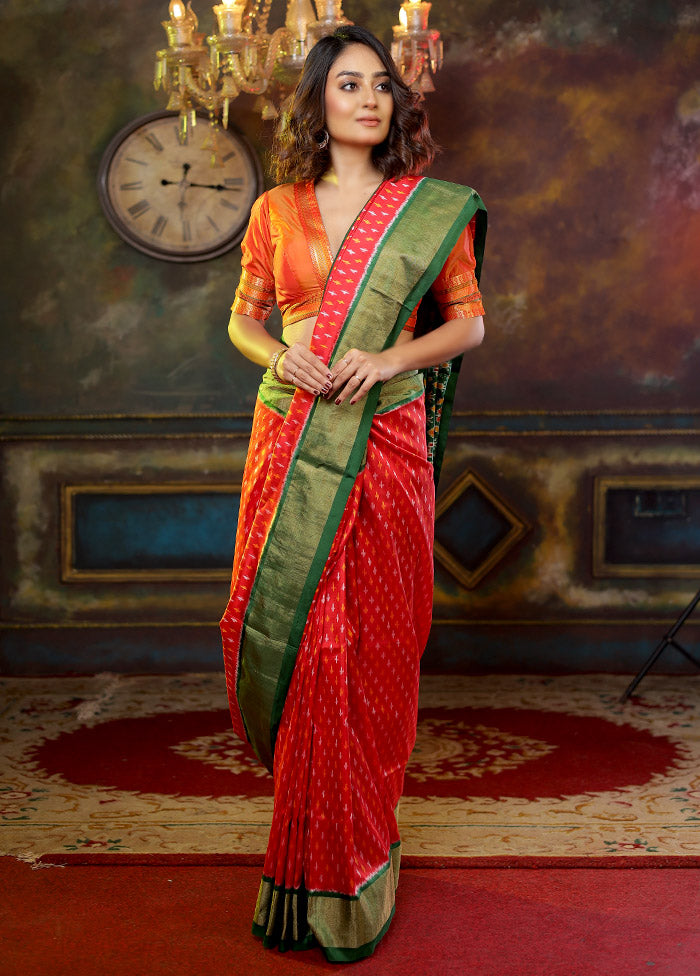 Red Pure Silk Rajkot Patola Saree With Blouse Piece - Indian Silk House Agencies