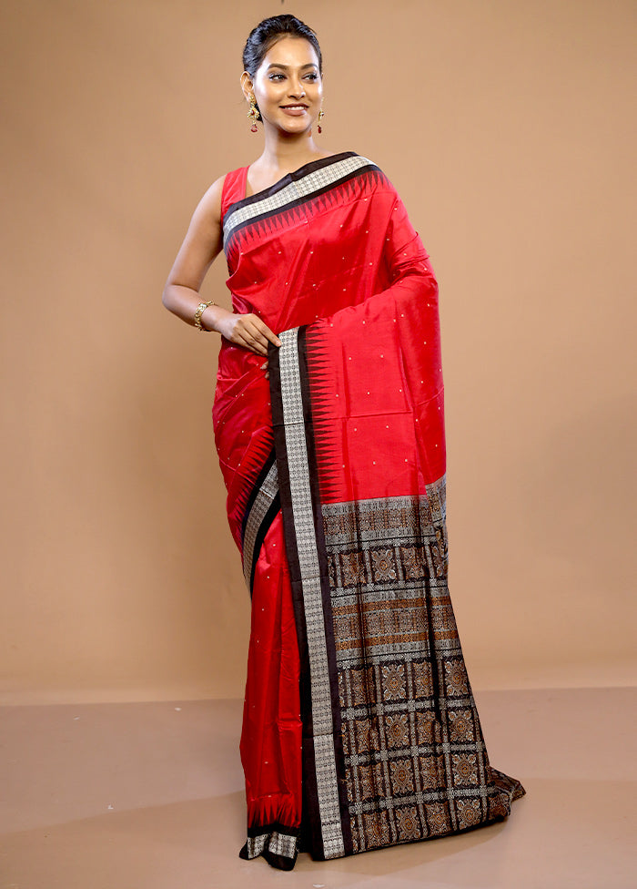 Red Pure Ikkat Cotton Saree With Blouse Piece - Indian Silk House Agencies