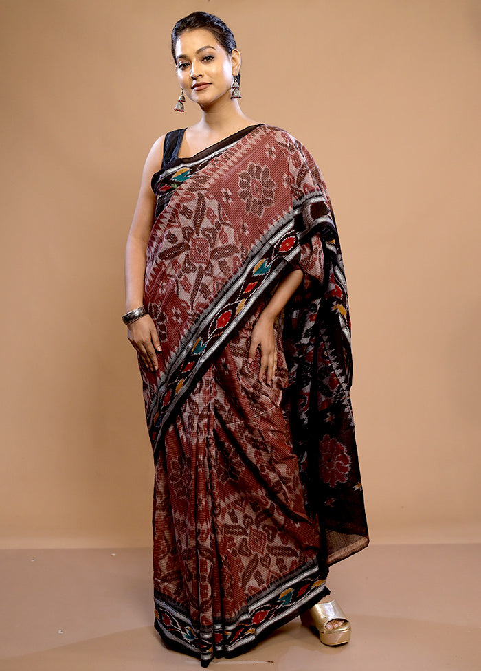 Brown Pure Ikkat Cotton Saree Without Blouse Piece - Indian Silk House Agencies