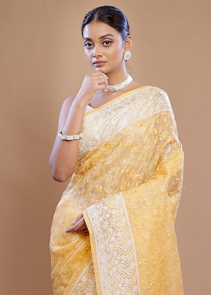Yellow Pure Organza Saree With Blouse Piece - Indian Silk House Agencies