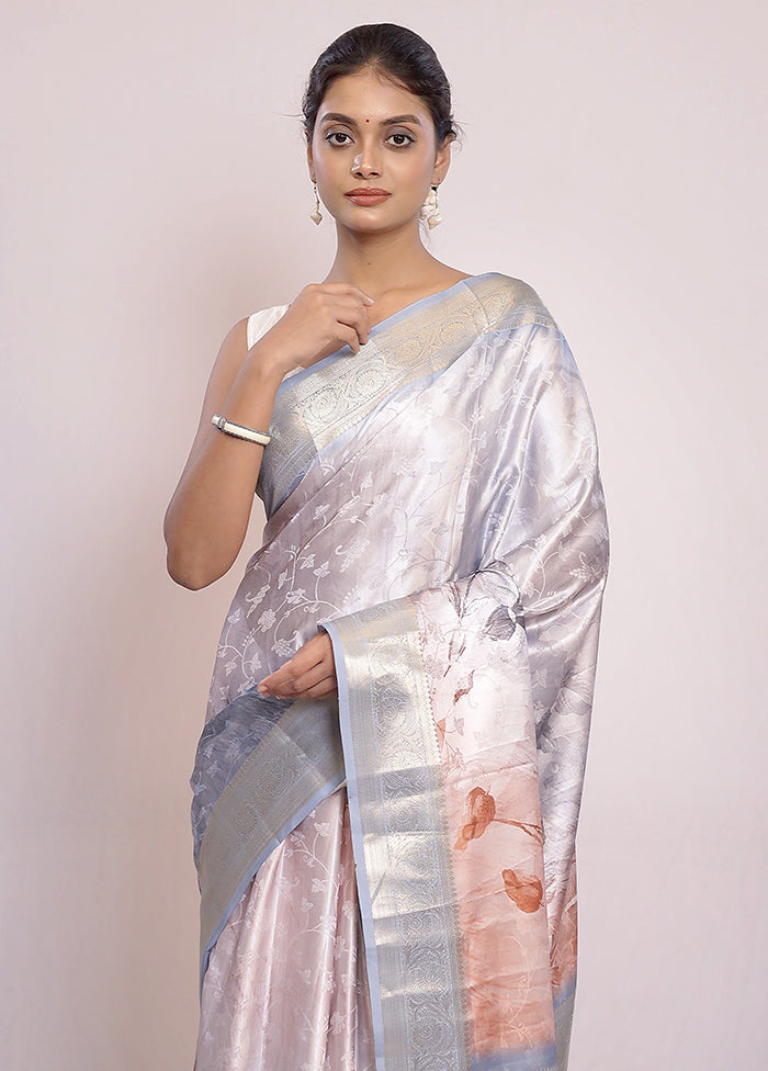 Silver Dupion Silk Saree With Blouse Piece - Indian Silk House Agencies