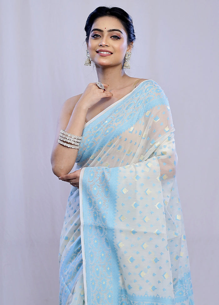 White Kora Silk Saree With Blouse Piece - Indian Silk House Agencies