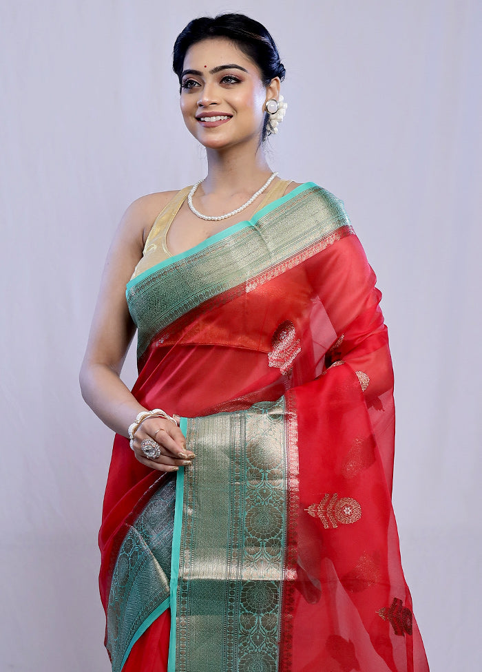 Red Kora Pure Silk Saree With Blouse Piece - Indian Silk House Agencies