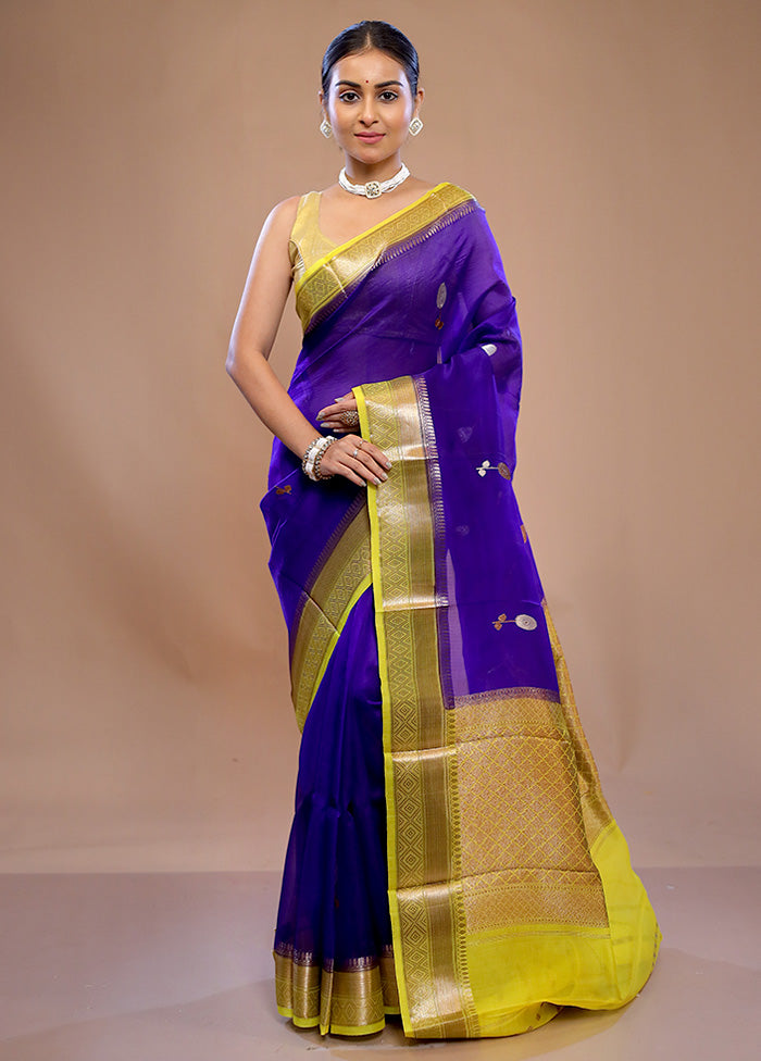 Blue Kora Pure Silk Saree With Blouse Piece - Indian Silk House Agencies