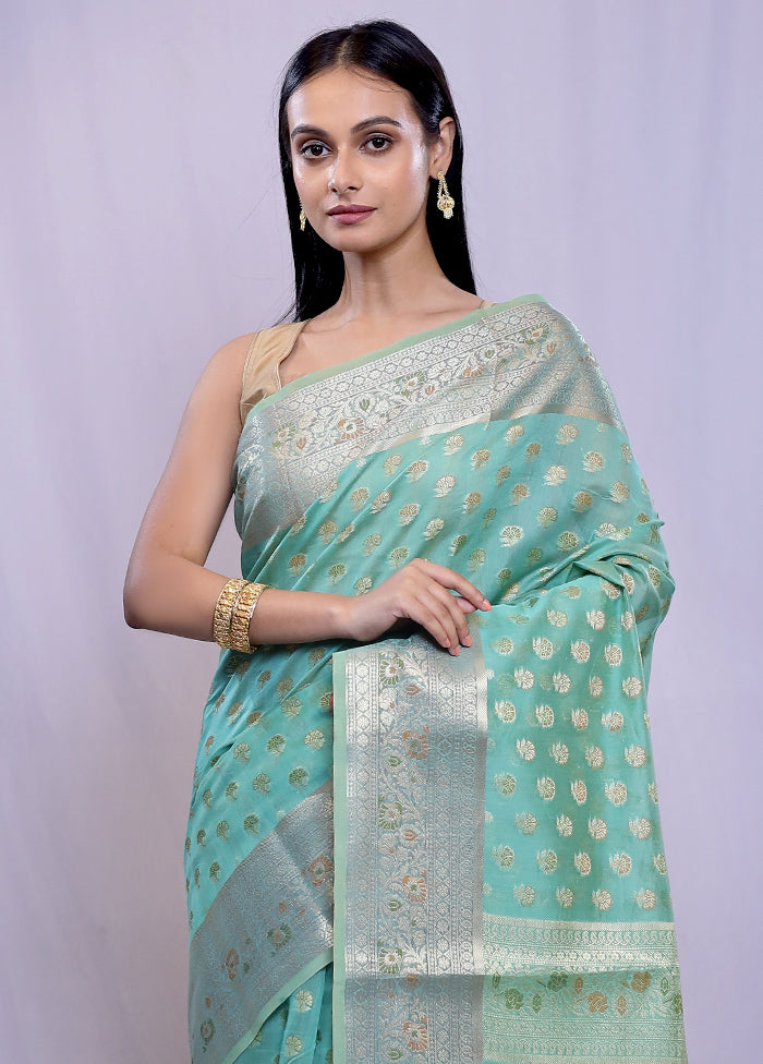 Green Kora Silk Saree With Blouse Piece - Indian Silk House Agencies