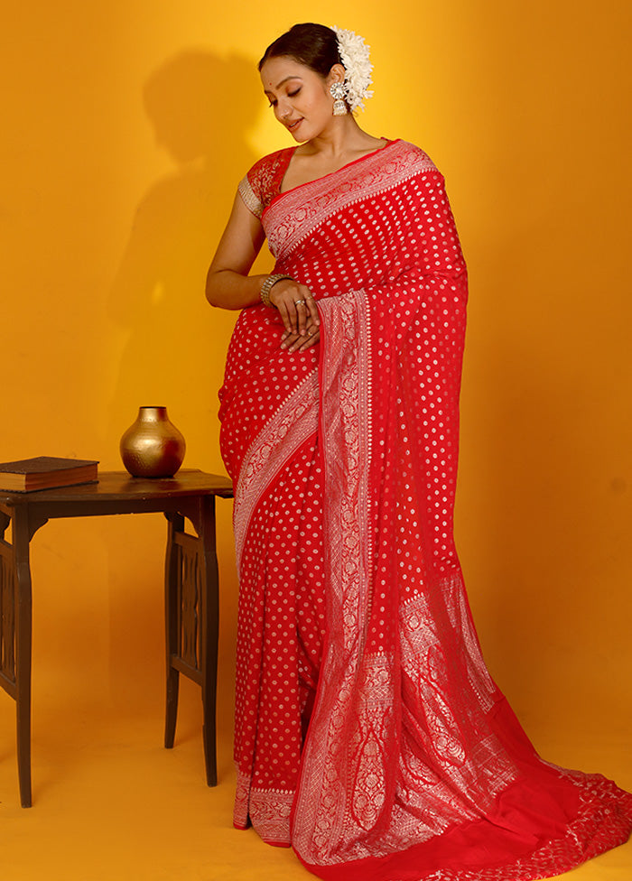Red Pure Georgette Saree With Blouse Piece - Indian Silk House Agencies