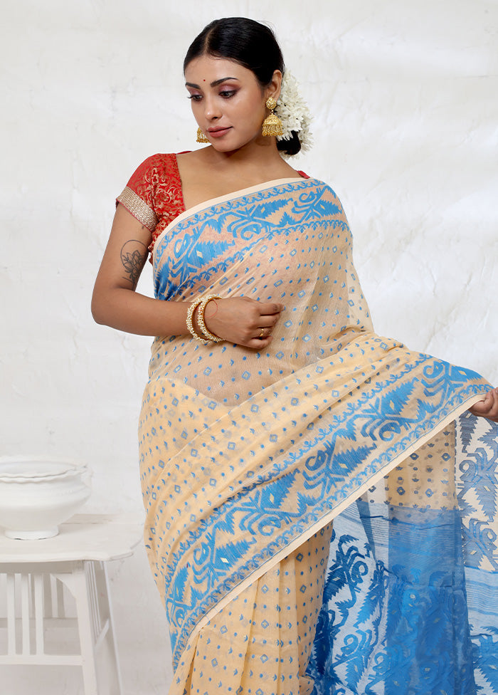 Cream Tant Cotton Saree Without Blouse Piece - Indian Silk House Agencies
