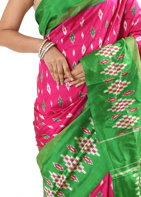 Pink Ikkat Pure Silk Saree With Blouse Piece - Indian Silk House Agencies