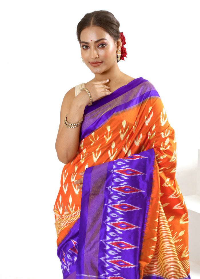 Rust Ikkat Pure Silk Saree With Blouse Piece - Indian Silk House Agencies