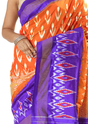 Rust Ikkat Pure Silk Saree With Blouse Piece - Indian Silk House Agencies