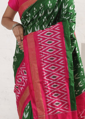Green Ikkat Pure Silk Saree With Blouse Piece - Indian Silk House Agencies