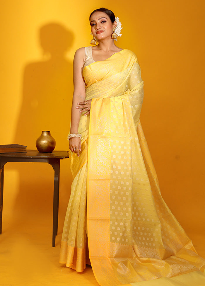 Yellow Kora Silk Saree With Blouse Piece - Indian Silk House Agencies