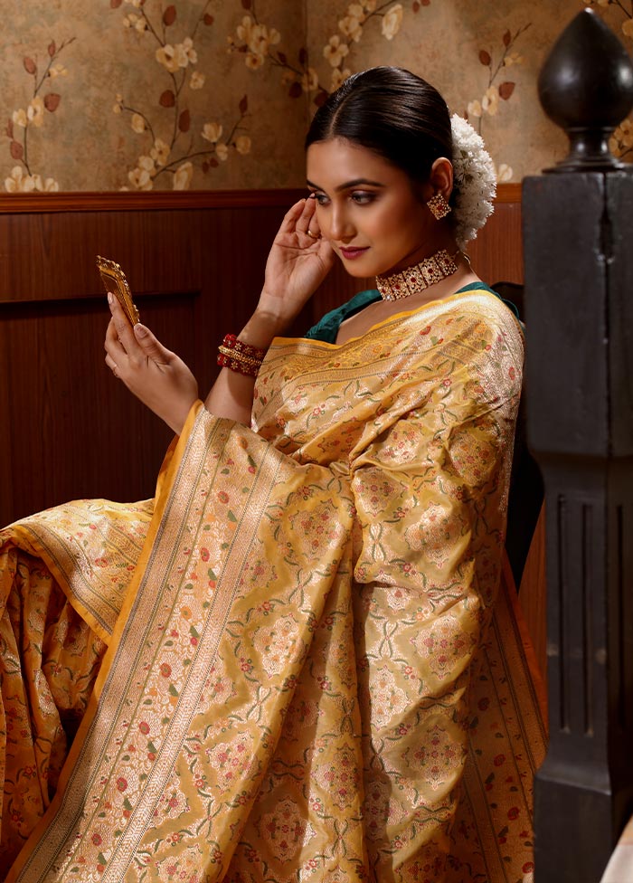Yellow Pure Katan Silk Saree With Blouse Piece - Indian Silk House Agencies