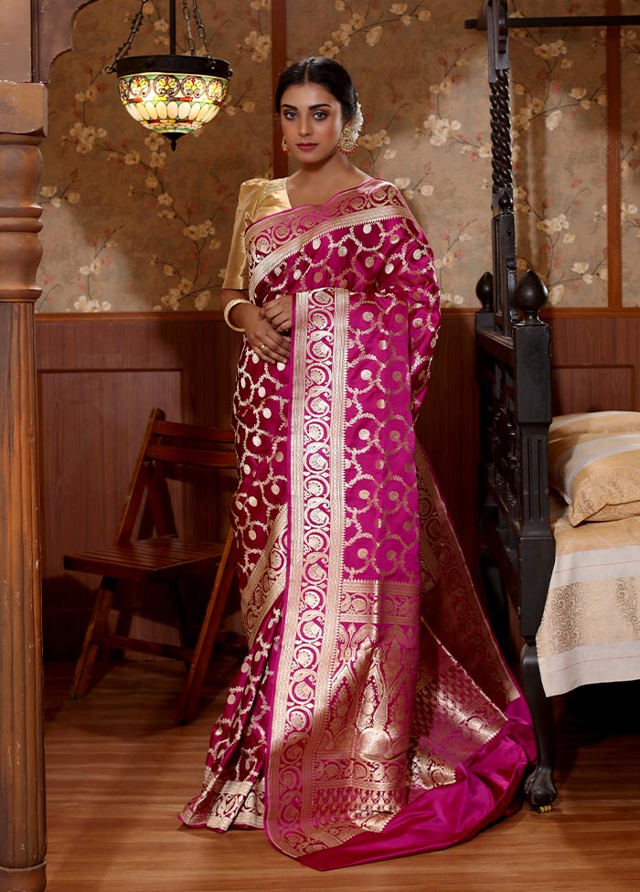 Purple Pure Banarasi Silk Saree With Blouse Piece - Indian Silk House Agencies