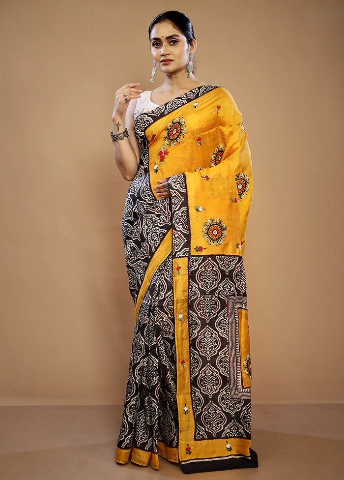 Yellow Tussar Pure Silk Saree With Blouse Piece - Indian Silk House Agencies