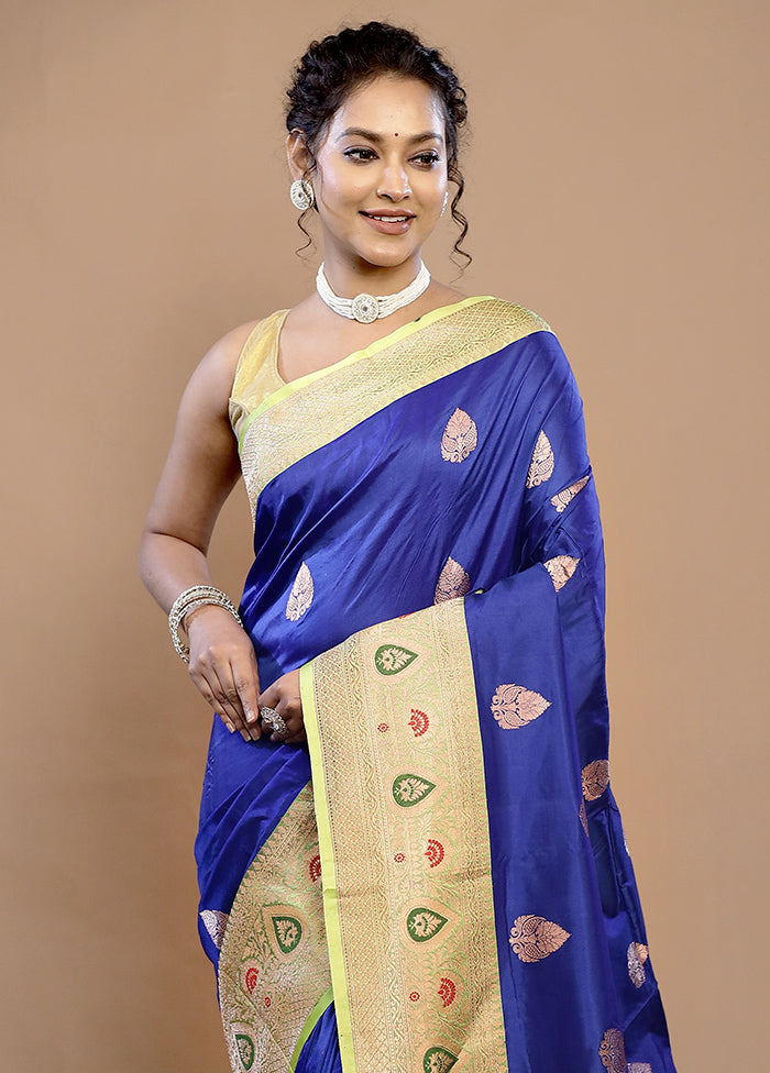 Blue Katan Pure Silk Saree With Blouse Piece - Indian Silk House Agencies