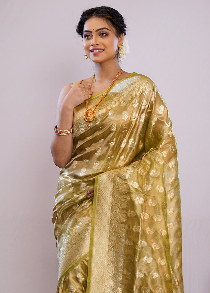 Green Tissue Silk Saree With Blouse Piece - Indian Silk House Agencies