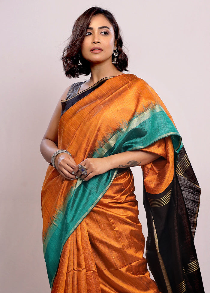 Orange Tussar Silk Saree With Blouse Piece - Indian Silk House Agencies