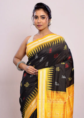 Black Bomkai Pure Silk Saree With Blouse Piece - Indian Silk House Agencies