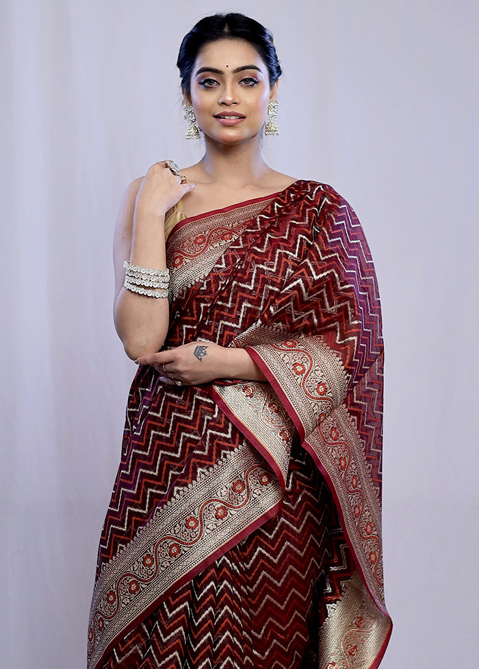 Maroon Kora Silk Saree With Blouse Piece - Indian Silk House Agencies