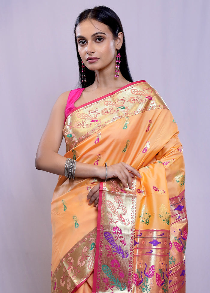 Peach Kanjivaram Silk Saree With Blouse Piece - Indian Silk House Agencies