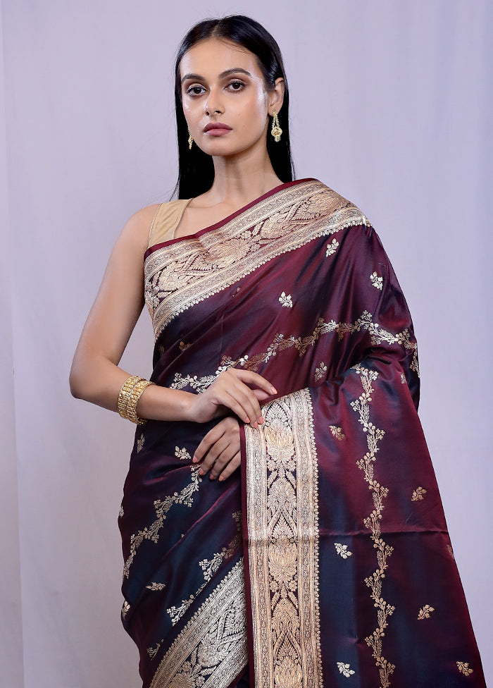 Maroon Banarasi Silk Saree With Blouse Piece - Indian Silk House Agencies