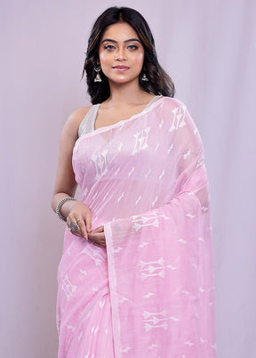 Pink Khadi Cotton Saree With Blouse Piece - Indian Silk House Agencies