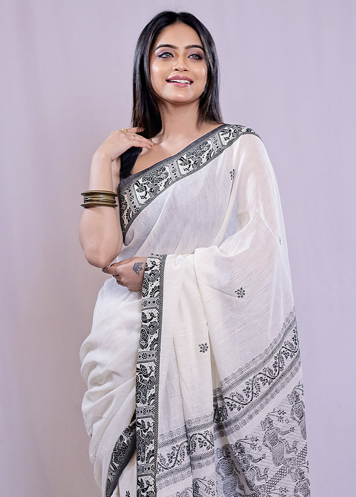 Cream Khadi Cotton Saree With Blouse Piece
