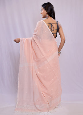 Peach Khadi Cotton Saree With Blouse Piece - Indian Silk House Agencies