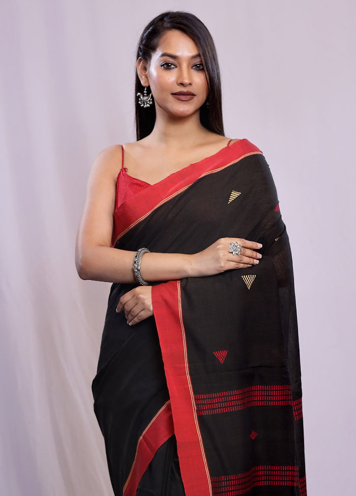 Black Khadi Cotton Saree With Blouse Piece - Indian Silk House Agencies