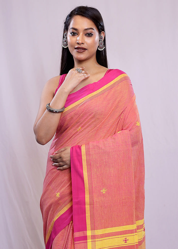 Orange Khadi Cotton Saree With Blouse Piece - Indian Silk House Agencies