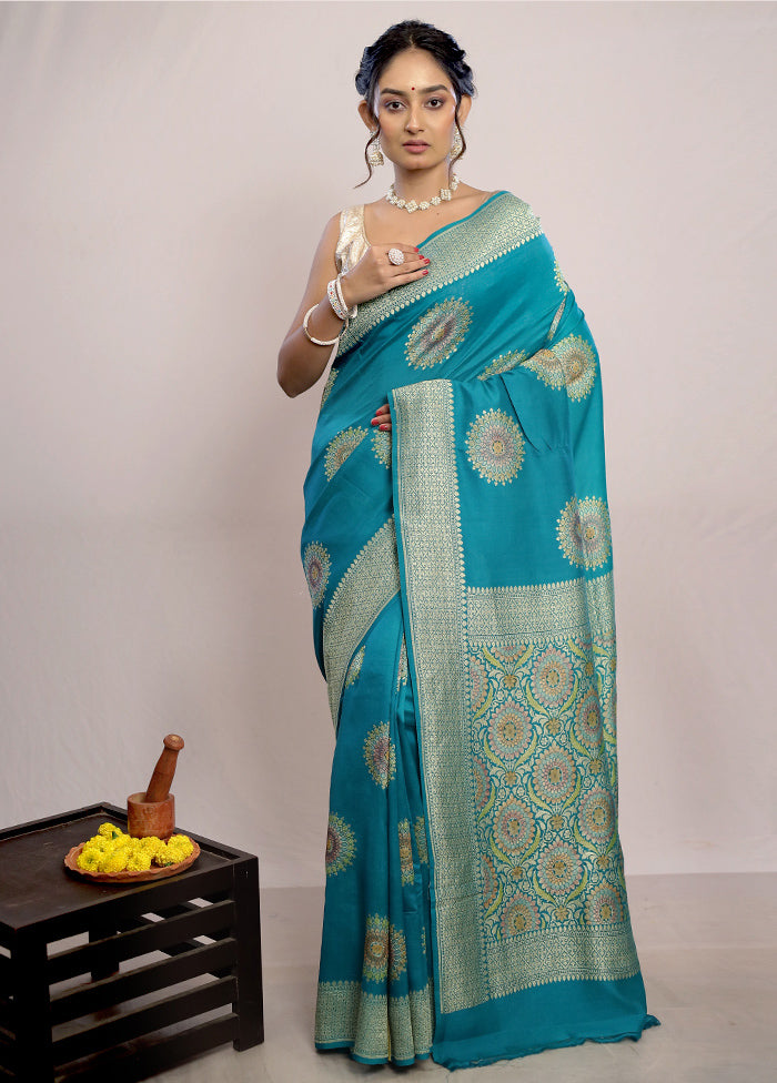 Sea Green Chiffon Pure Silk Saree With Blouse Piece - Indian Silk House Agencies