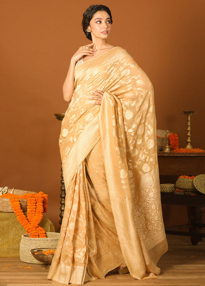 Cream Chiffon Pure Silk Saree With Blouse Piece - Indian Silk House Agencies