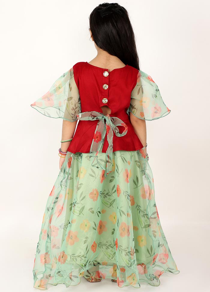 Green Printed Skirt Set For Girls - Indian Silk House Agencies
