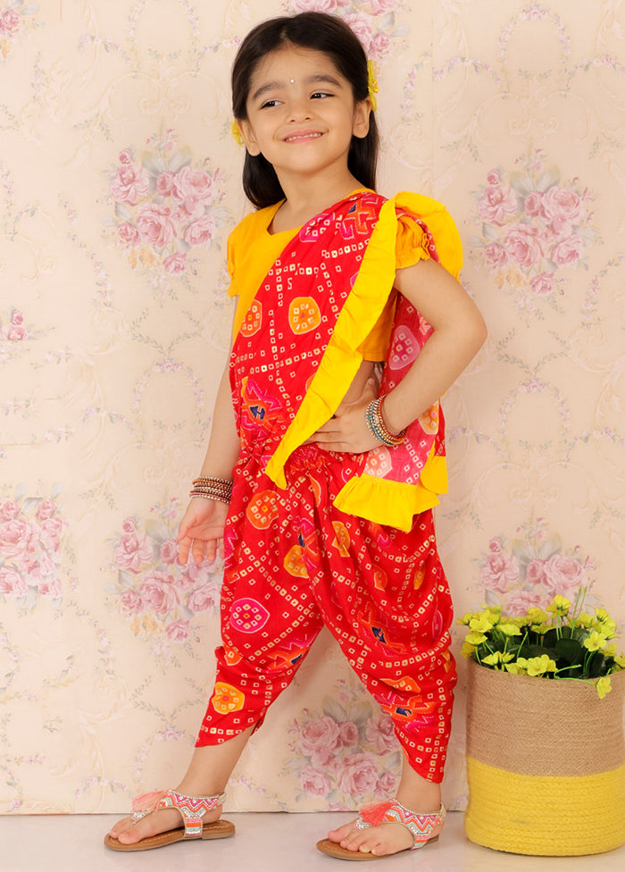 Red Dhoti Style Saree Set - Indian Silk House Agencies