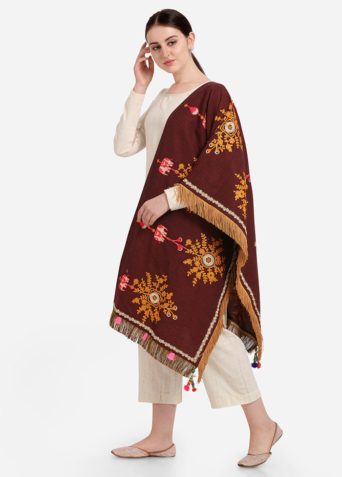 Maroon Cotton Khadi Dupatta - Indian Silk House Agencies
