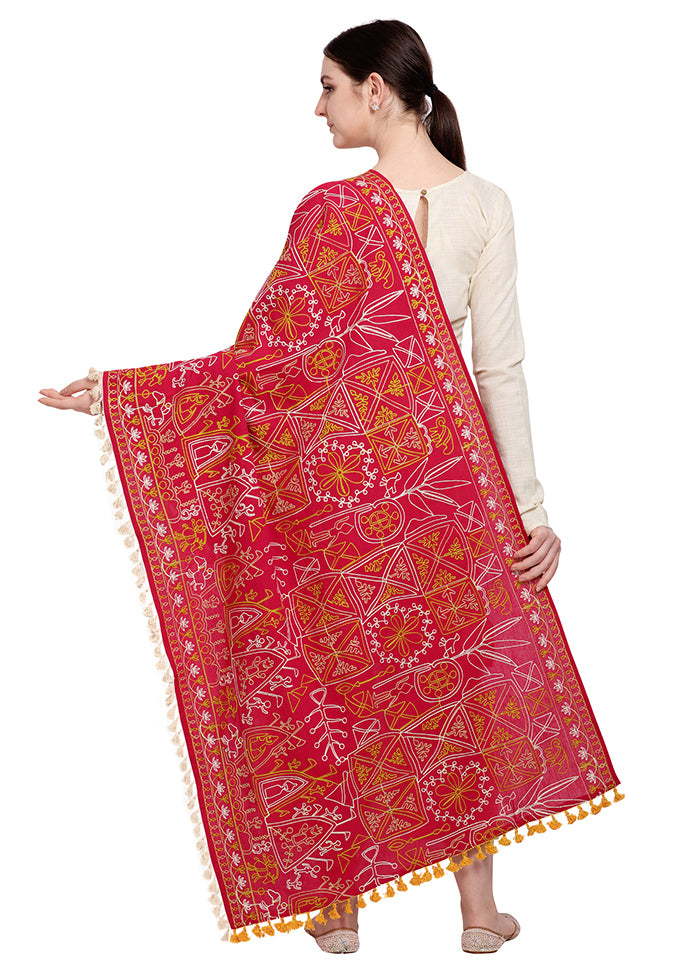 Red Cotton Khadi Dupatta - Indian Silk House Agencies