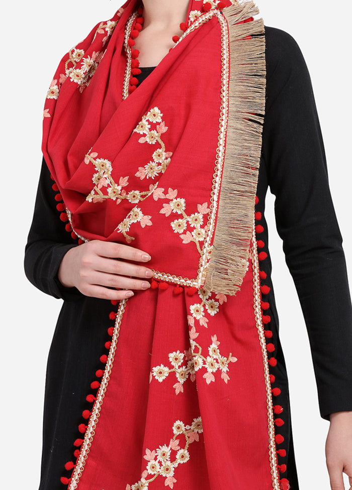 Red Cotton Khadi Dupatta - Indian Silk House Agencies