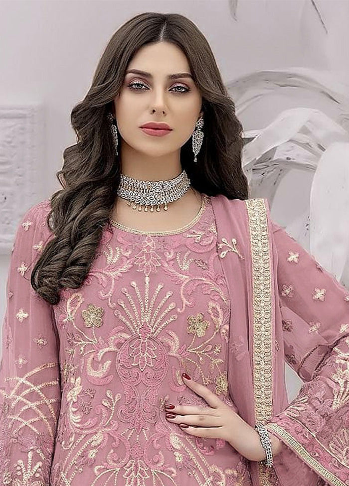3 Pc Pink Unstitched Georgette Suit Set - Indian Silk House Agencies