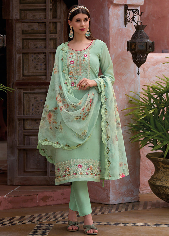 3 Pc Green Unstitched Viscose Suit Set - Indian Silk House Agencies